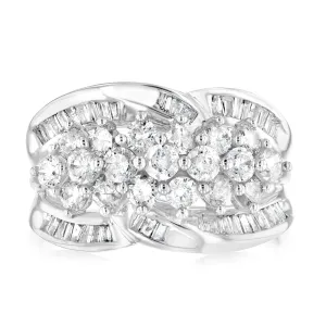 10ct White Gold 1.4 Carat Diamond Ring with Round Brilliant and Tapered Baguette Diamonds