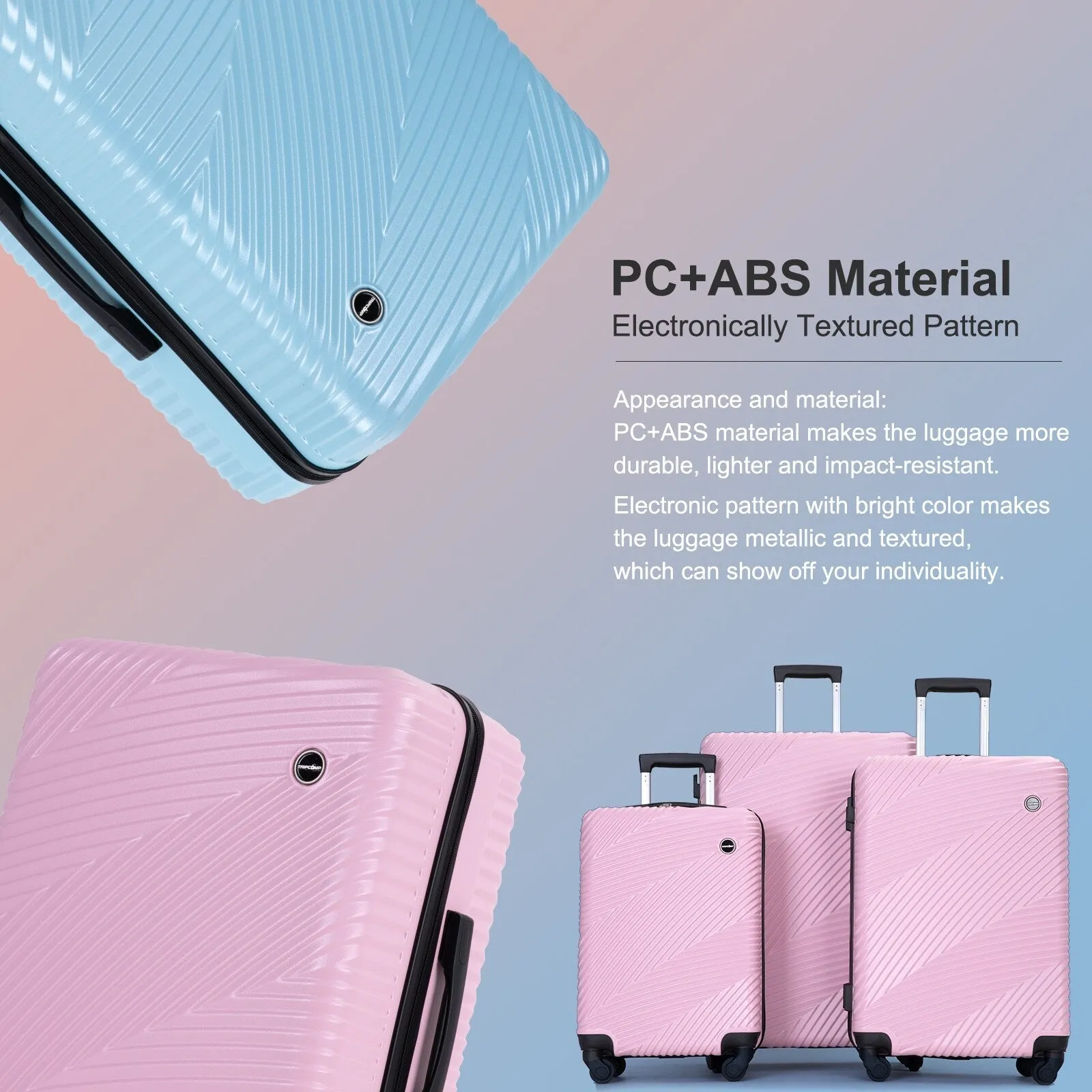 3 Piece Luggage Sets PC ABS Lightweight Suitcase with Two Hooks, Spinner Wheels, (20/24/28)