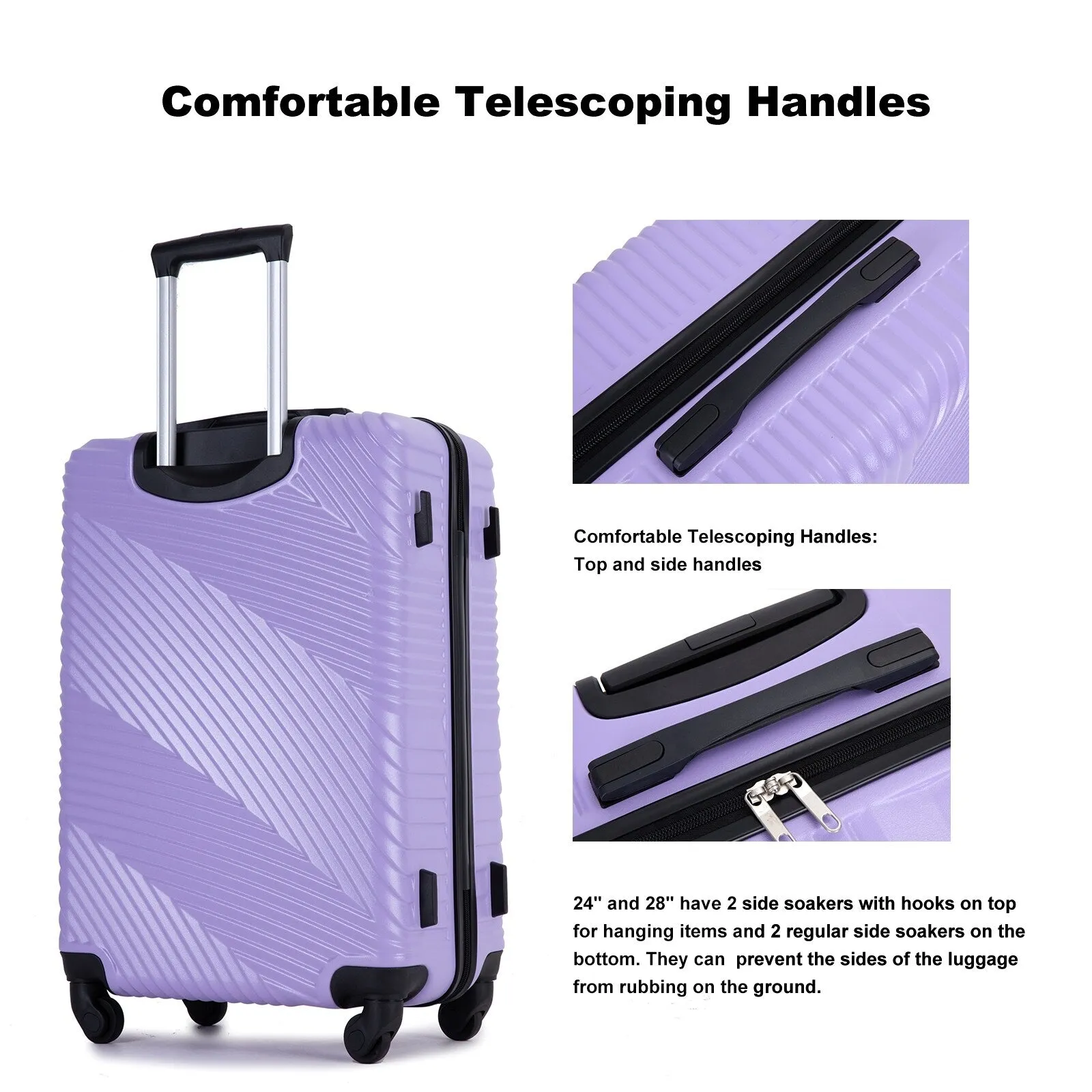 3 Piece Luggage Sets PC ABS Lightweight Suitcase with Two Hooks, Spinner Wheels, (20/24/28)