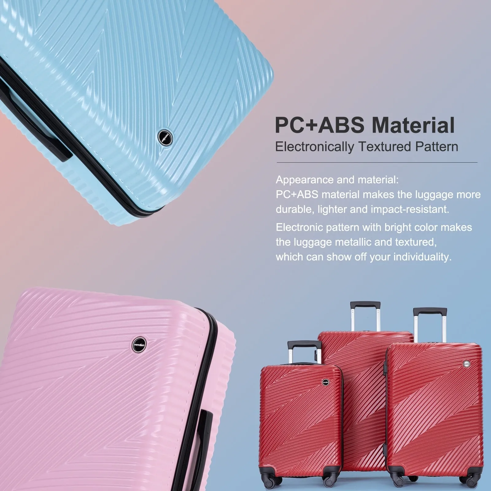 3 Piece Luggage Sets PC ABS Lightweight Suitcase with Two Hooks, Spinner Wheels, (20/24/28)