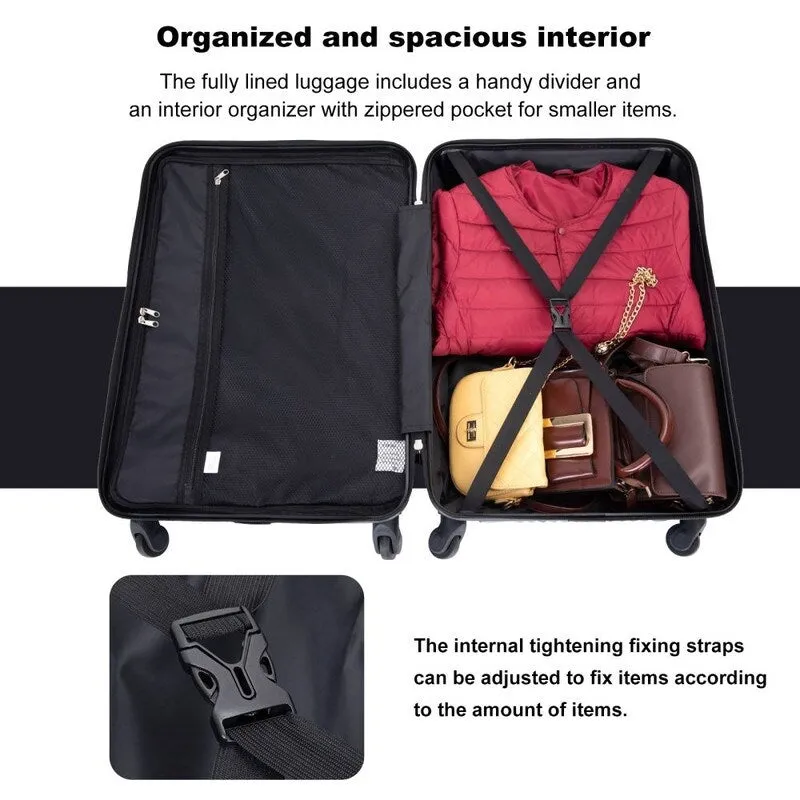 3 Piece PC ABS Suitcase Luggage Sets with Two Hooks and Spinner Wheels,Pink