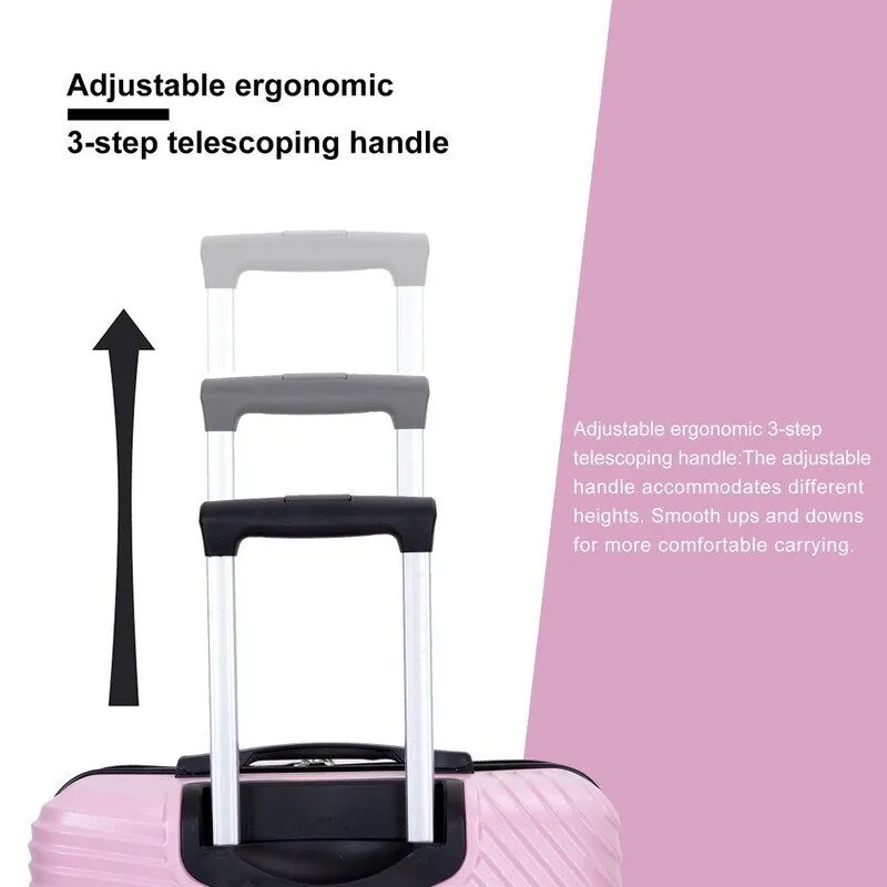 3 Piece PC ABS Suitcase Luggage Sets with Two Hooks and Spinner Wheels,Pink