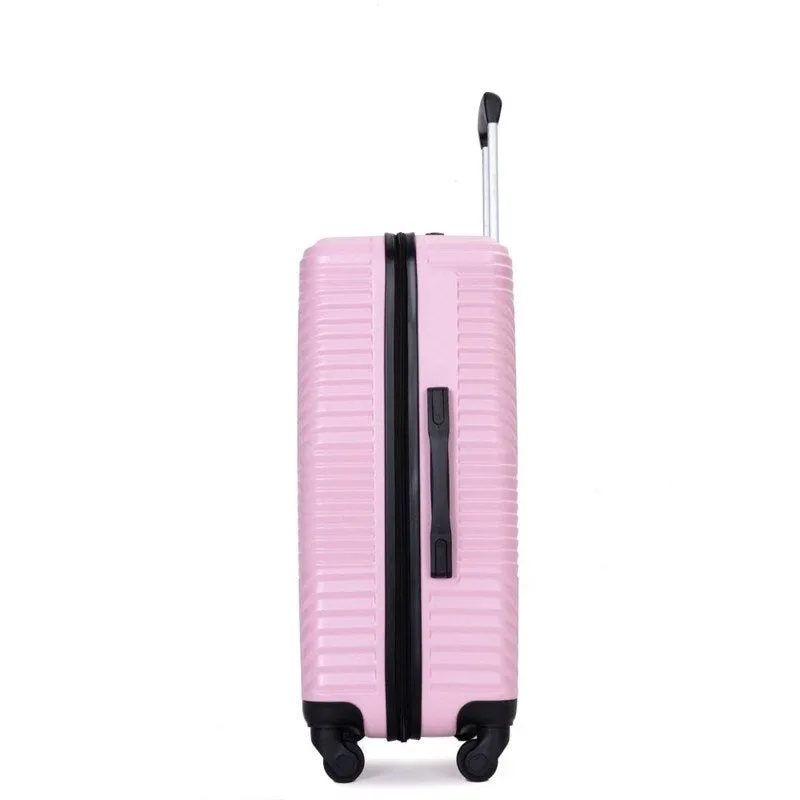 3 Piece PC ABS Suitcase Luggage Sets with Two Hooks and Spinner Wheels,Pink