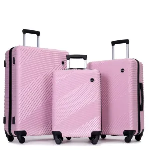 3 Piece PC ABS Suitcase Luggage Sets with Two Hooks and Spinner Wheels,Pink