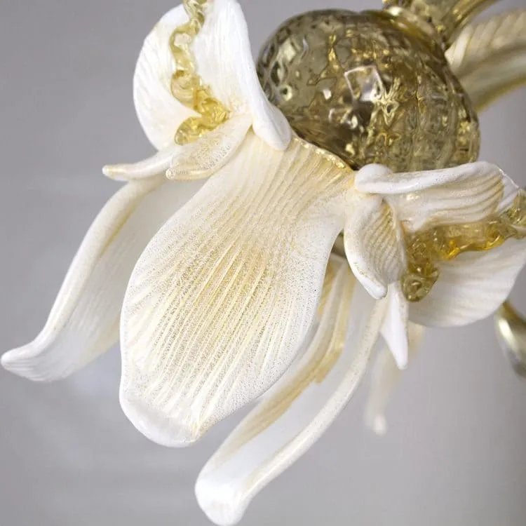 5 Lights Murano Glass Chandelier with Fume and Gold Accents