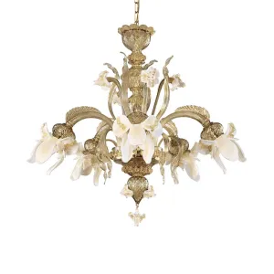 5 Lights Murano Glass Chandelier with Fume and Gold Accents