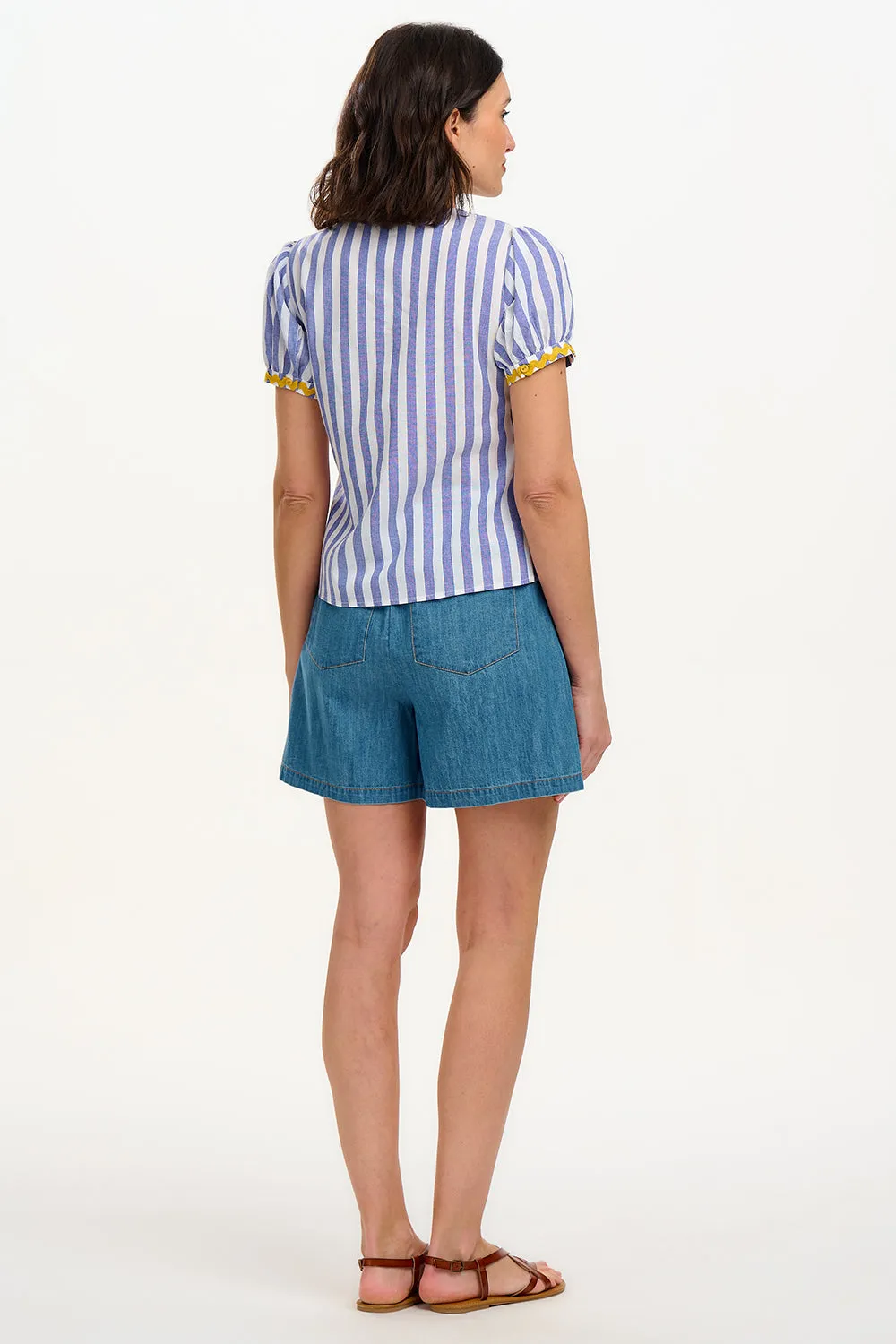 Adaline Bow Top - Off-White/Blue. Bakers Stripe