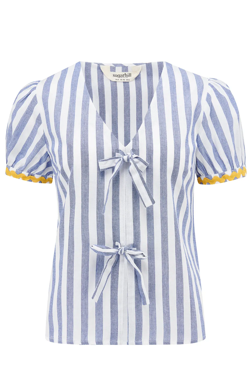 Adaline Bow Top - Off-White/Blue. Bakers Stripe