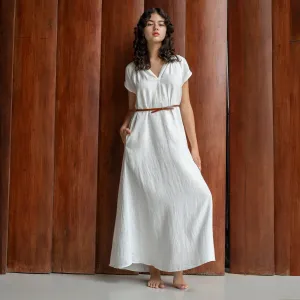 ADELE LONG DRESS - Linen | Off White
