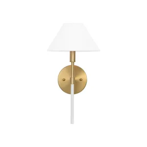 Alfie - One Light Sconce With White Linen Coolie Shade In Brushed Brass And White Lacquer
