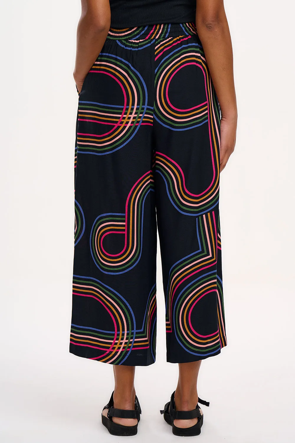 Ameera Cropped Wide Leg Trousers - Black. Retro Racer