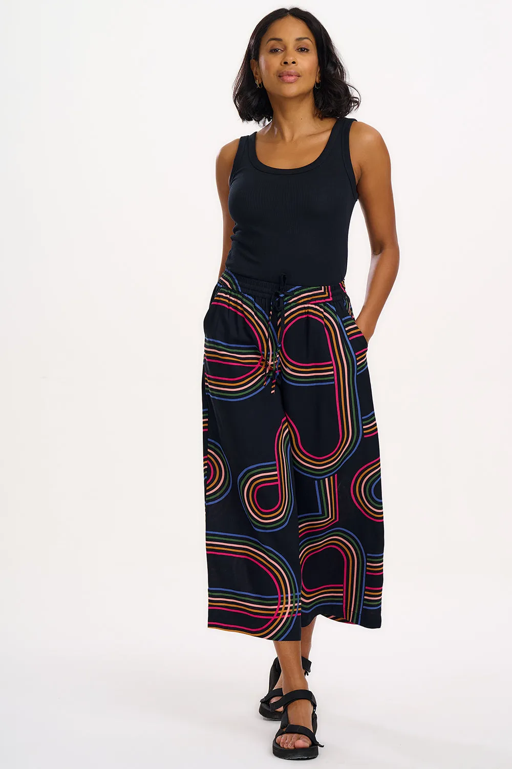 Ameera Cropped Wide Leg Trousers - Black. Retro Racer