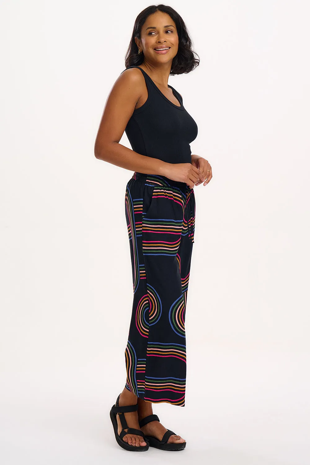Ameera Cropped Wide Leg Trousers - Black. Retro Racer
