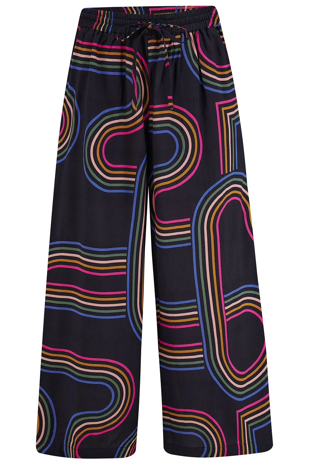 Ameera Cropped Wide Leg Trousers - Black. Retro Racer