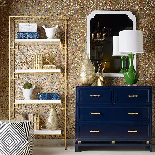 Amelia Pinched Corner Mirror In White Lacquer