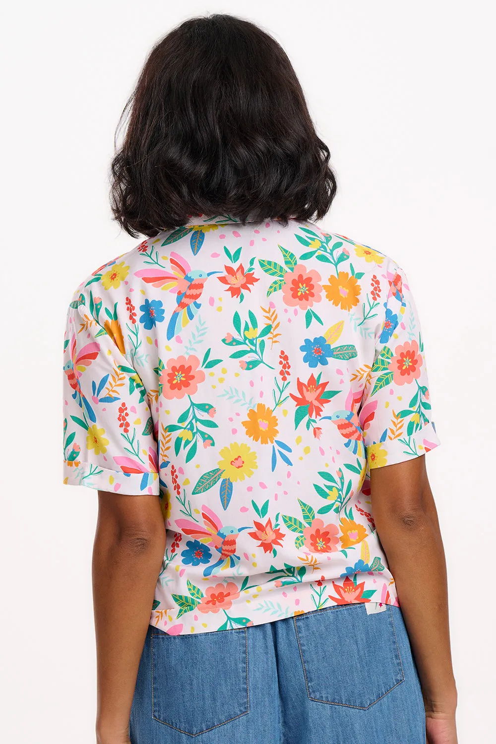 Andromeda Shirt - Off-White. Tropical Hummingbird