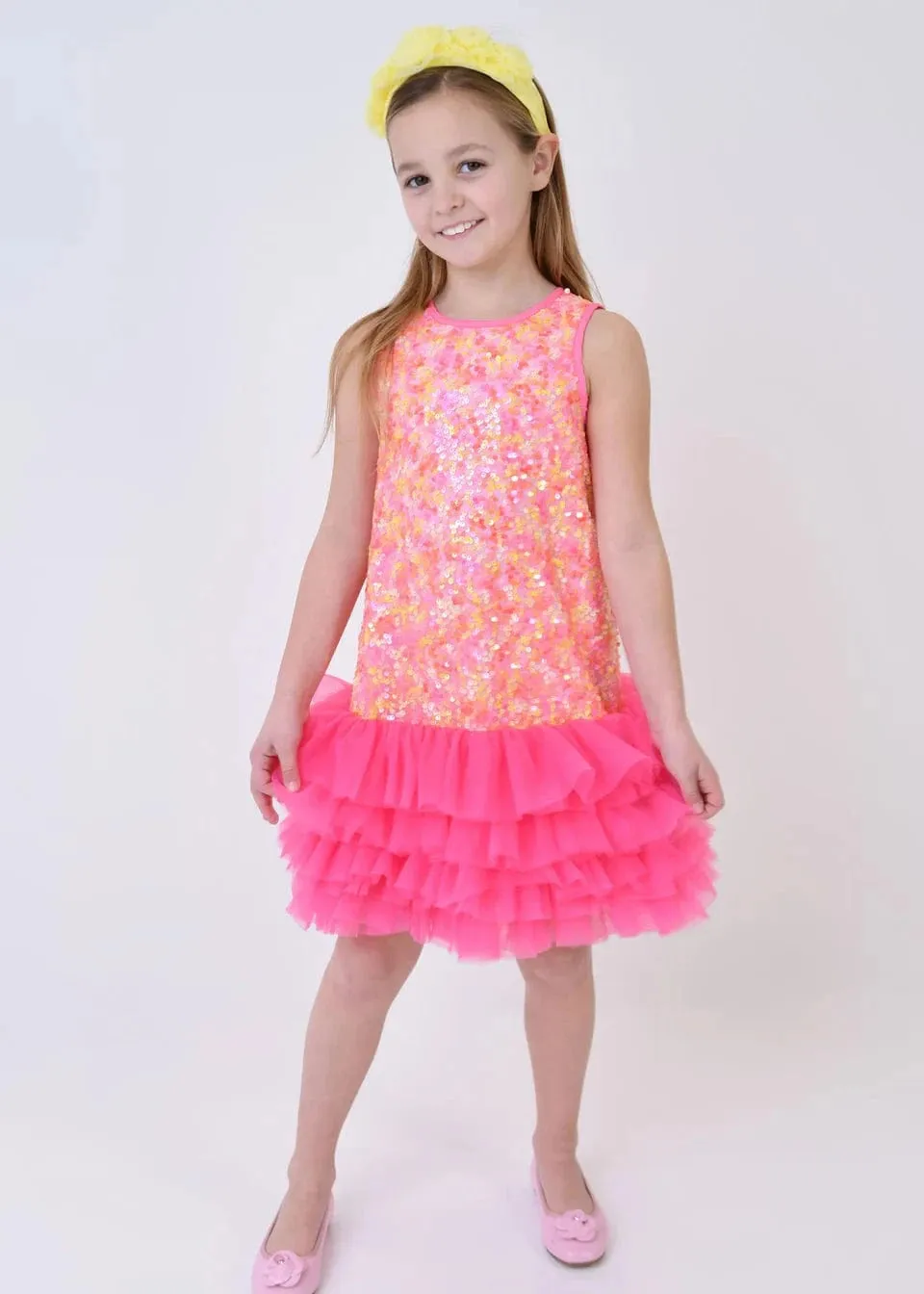 Angels Face Girls Charleston Sequin Tulle Dress in Pink