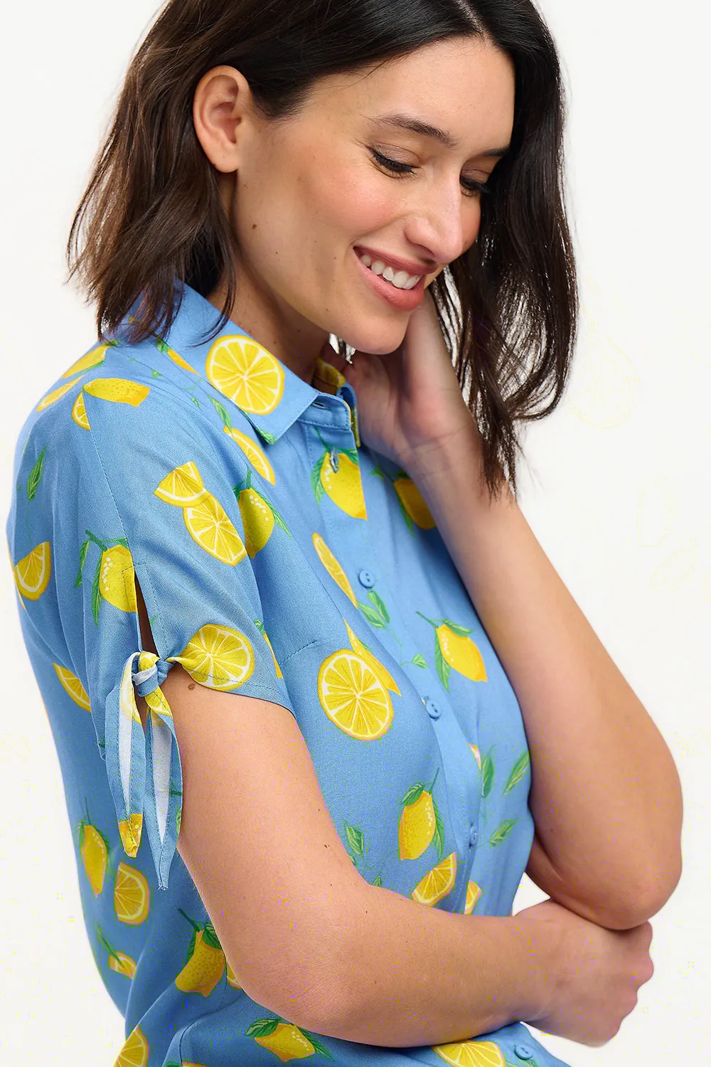 Antonia Tie Shirt - Blue. Lemon Drizzle