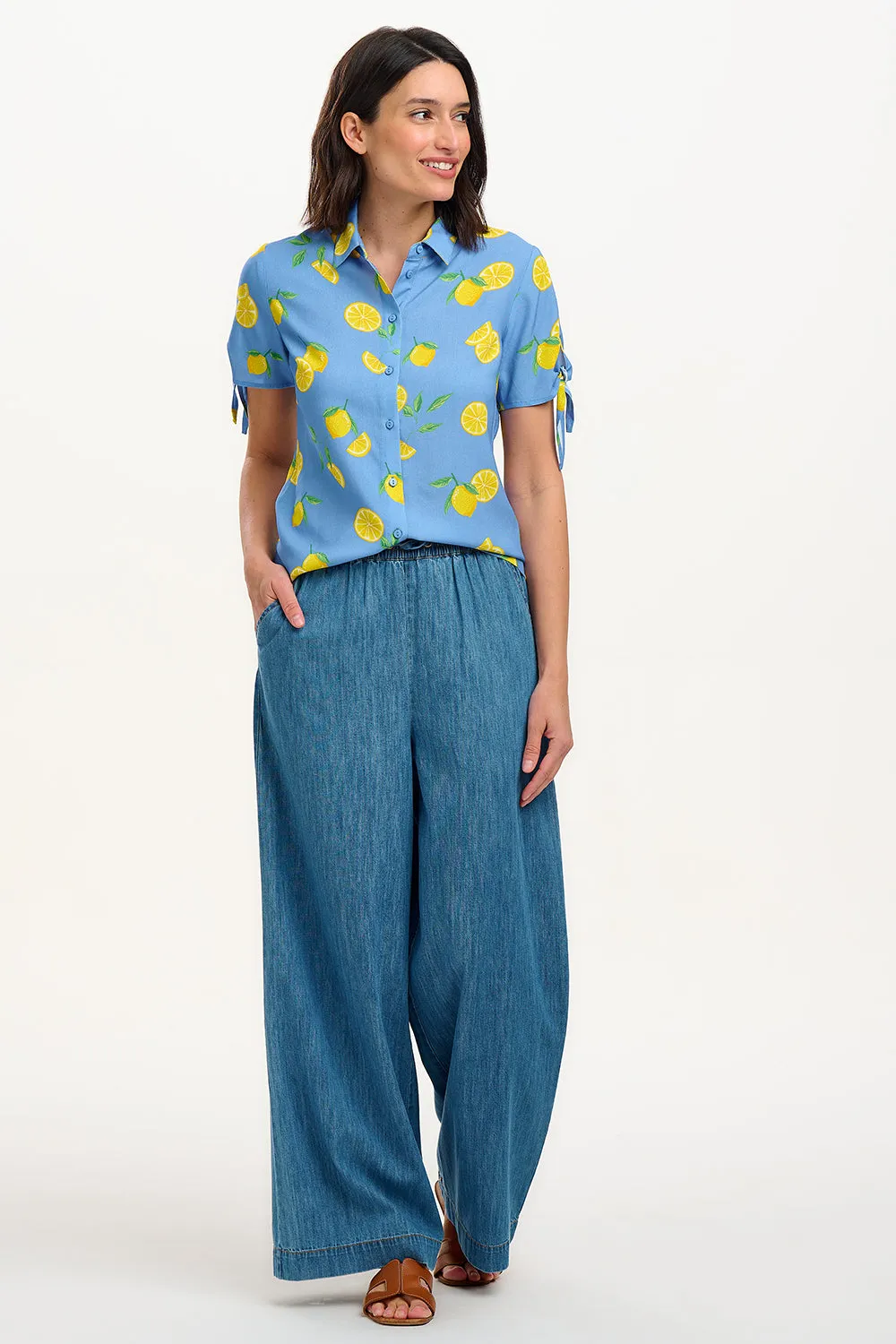 Antonia Tie Shirt - Blue. Lemon Drizzle