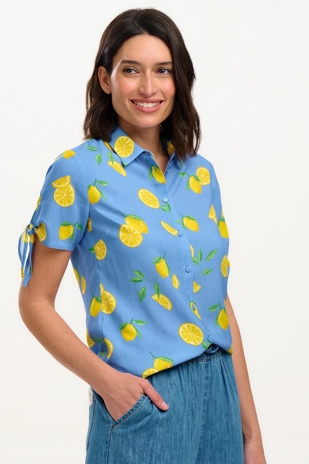 Antonia Tie Shirt - Blue. Lemon Drizzle