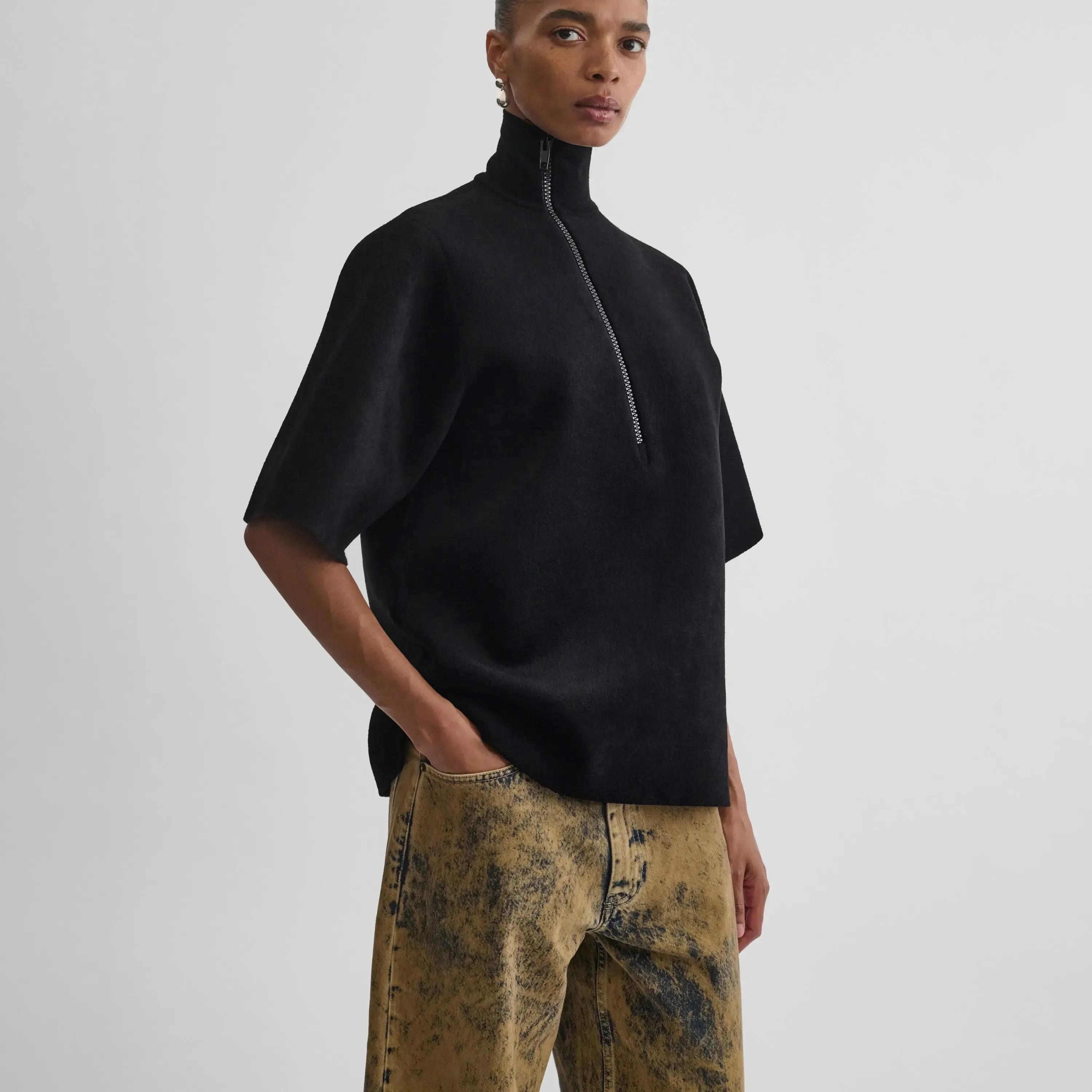 ASYMMETRIC ZIP TOP | black chenille