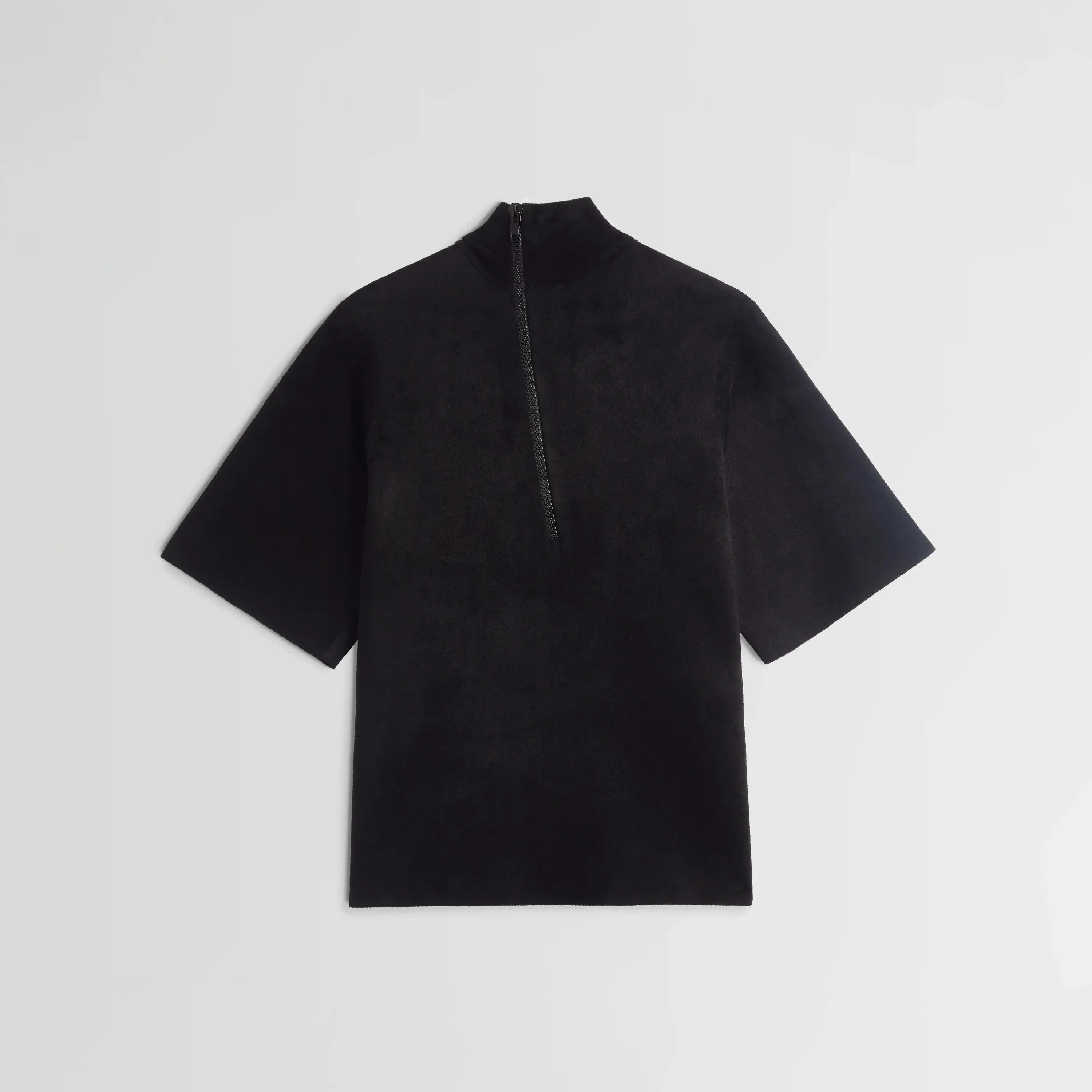 ASYMMETRIC ZIP TOP | black chenille