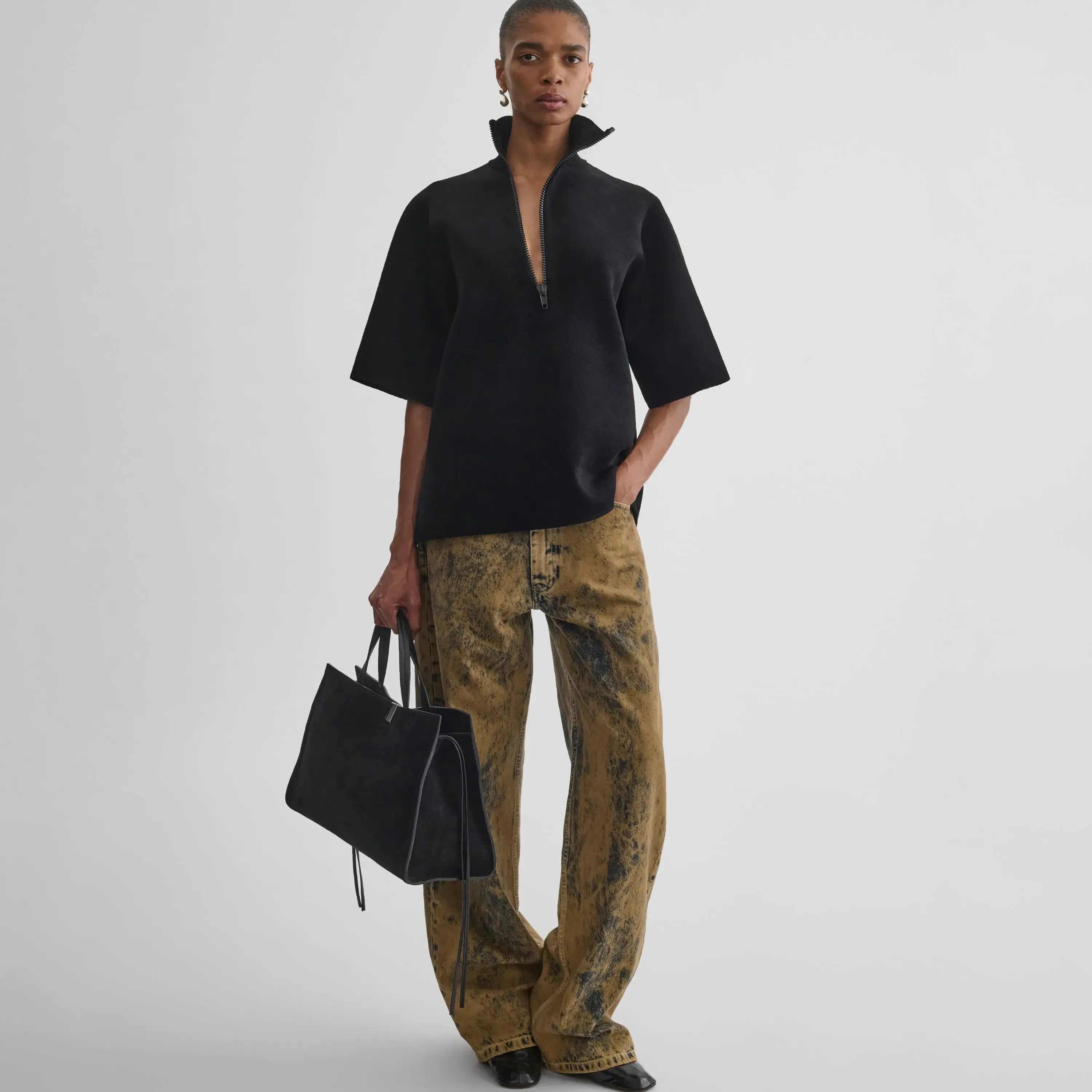 ASYMMETRIC ZIP TOP | black chenille