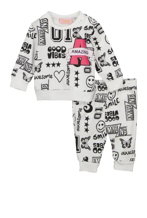 Baby Girls 0-9M Good Vibes Printed Sweatshirt and Joggers