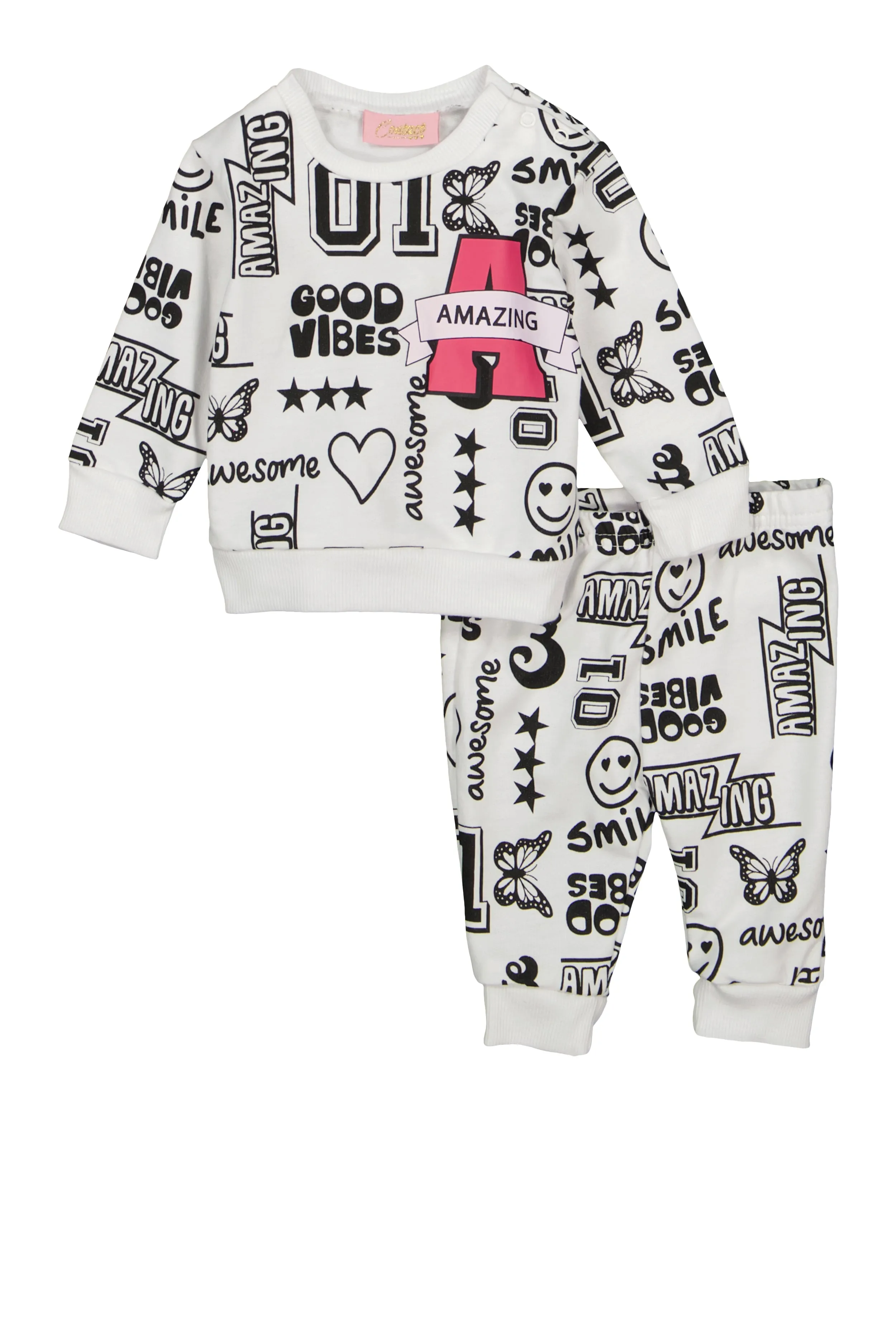 Baby Girls 0-9M Good Vibes Printed Sweatshirt and Joggers