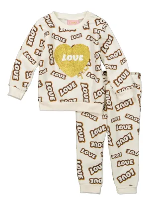 Baby Girls 12-24M Glitter Love Graphic Sweatshirt and Joggers
