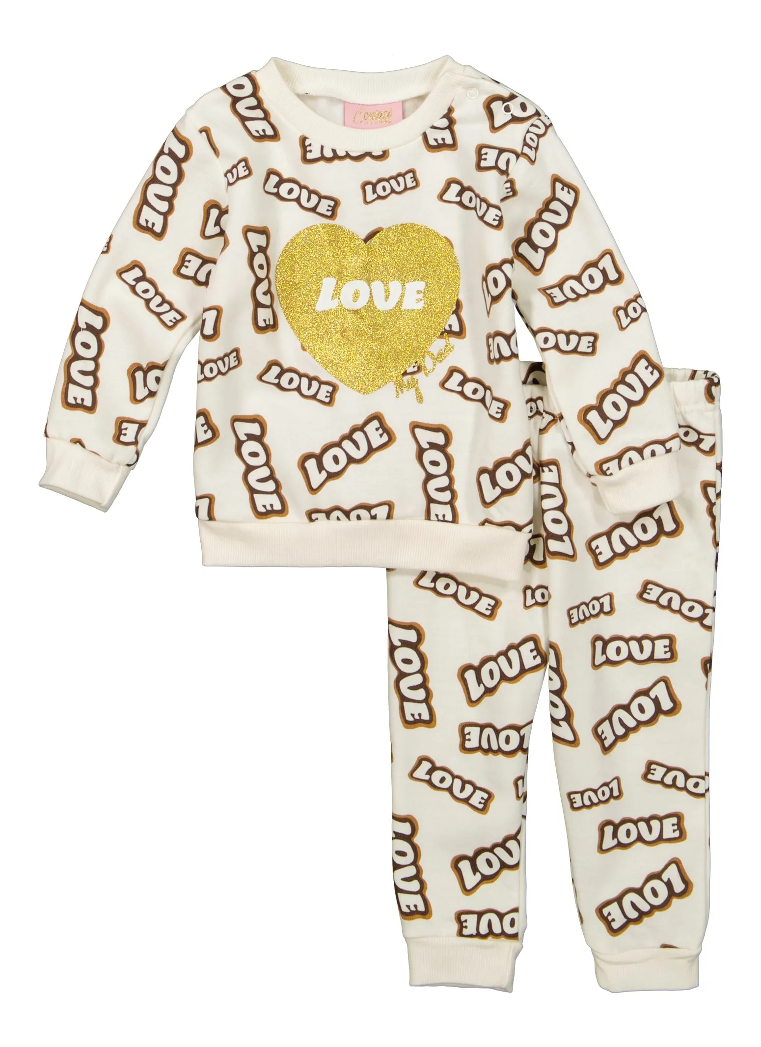 Baby Girls 12-24M Glitter Love Graphic Sweatshirt and Joggers