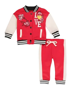 Baby Girls 12-24M Love Graphic Varsity Jacket and Joggers