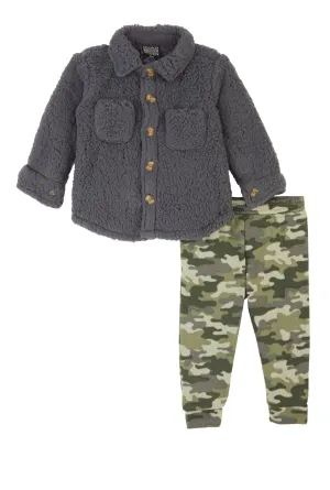 Baby Girls 12-24M Sherpa Shacket and Camo Joggers