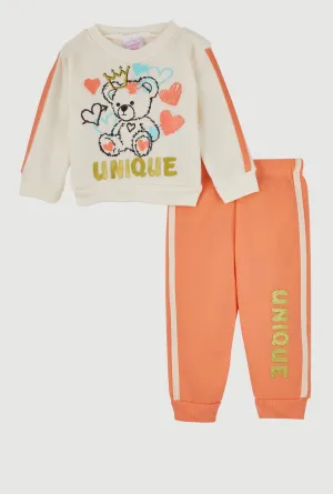 Baby Girls 12-24M Unique Glitter Graphic Sweatshirt and Joggers