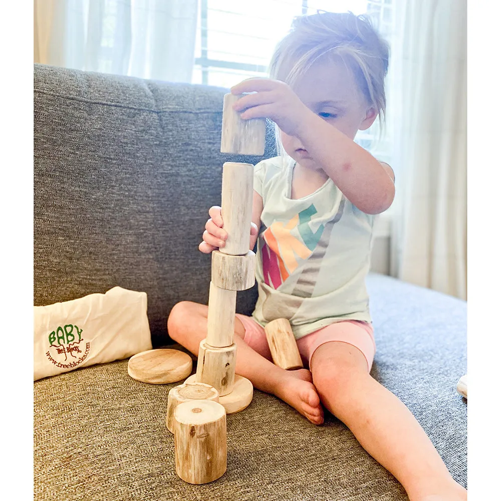 Baby Tree Blocks | 12-Piece Eco-Friendly Wooden Building Set with Natural Barkless Finish