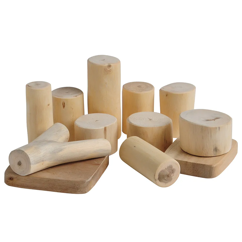 Baby Tree Blocks | 12-Piece Eco-Friendly Wooden Building Set with Natural Barkless Finish