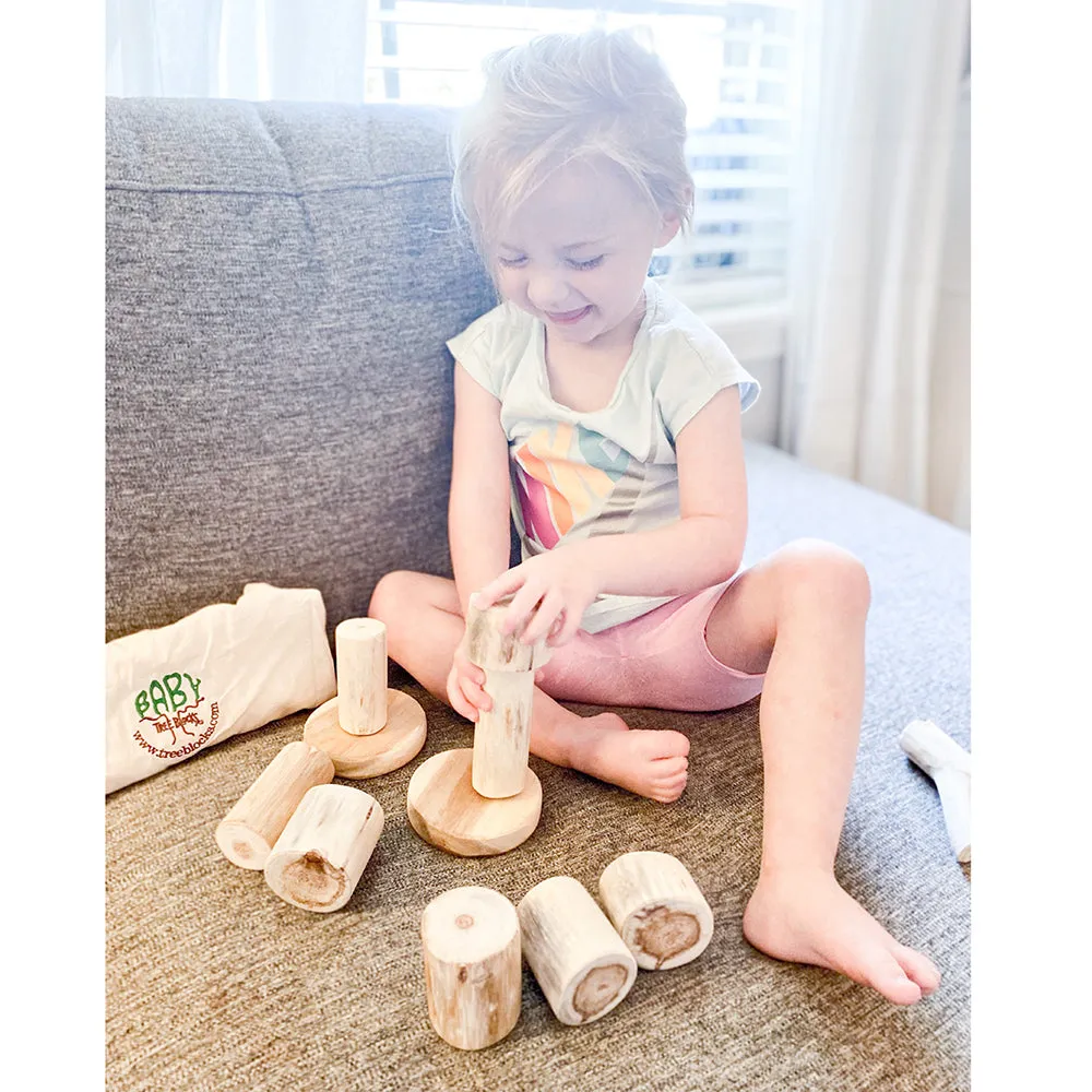 Baby Tree Blocks | 12-Piece Eco-Friendly Wooden Building Set with Natural Barkless Finish
