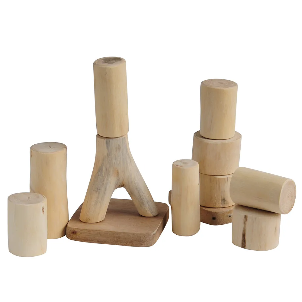 Baby Tree Blocks | 12-Piece Eco-Friendly Wooden Building Set with Natural Barkless Finish