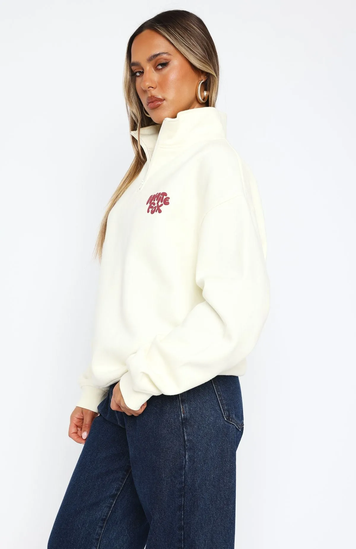 Balanced Zip Front Sweater Off White