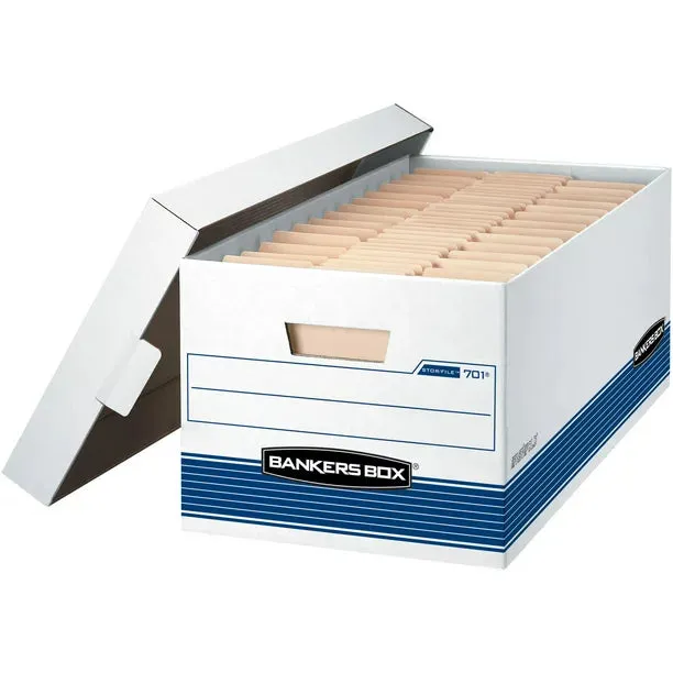 Bankers Box 00701 File Storage Boxes with Lids, White, 12-Pack
