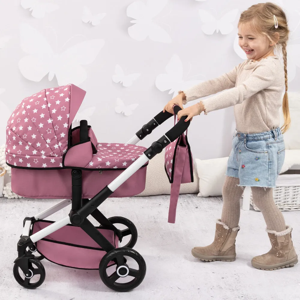 Bayer Design Xeo Pram Playset for Dolls - Pink, White, Stars