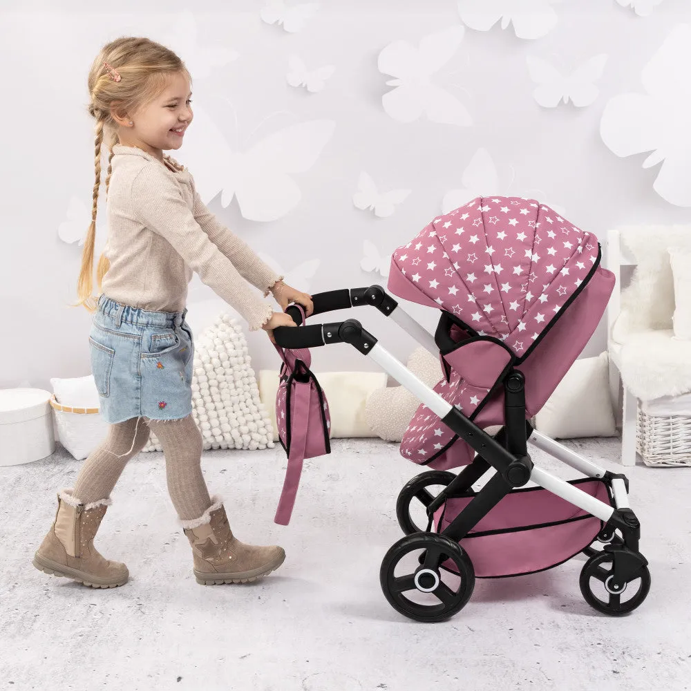 Bayer Design Xeo Pram Playset for Dolls - Pink, White, Stars