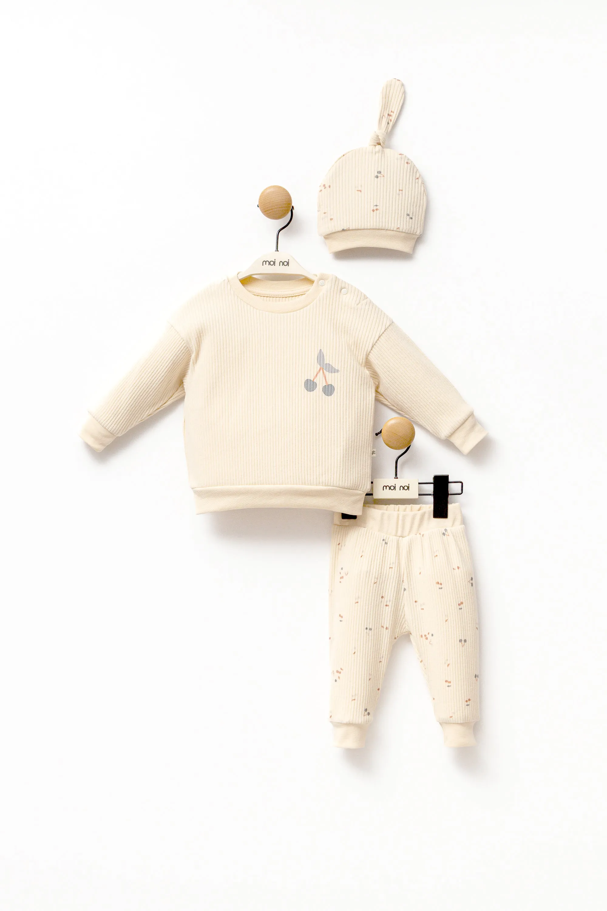 Beige Cherry Print Outfit & Hat