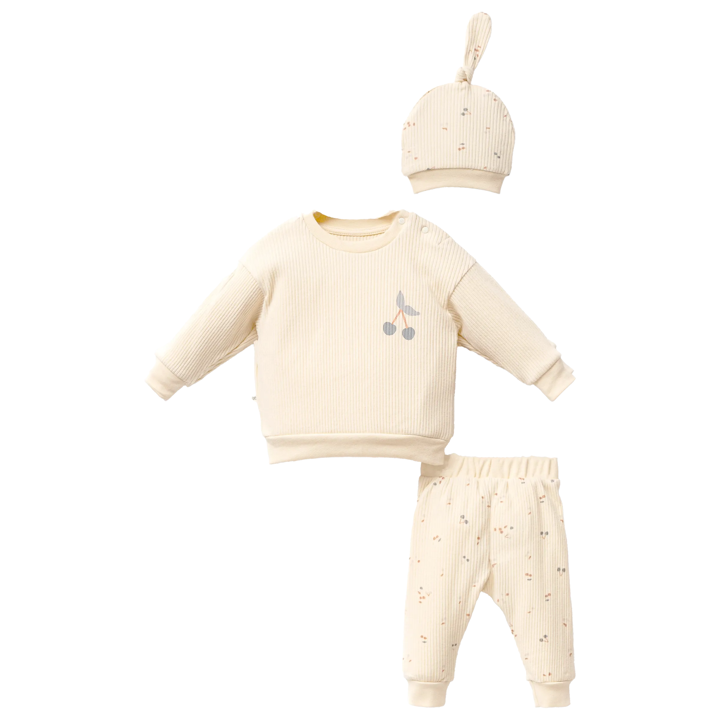 Beige Cherry Print Outfit & Hat