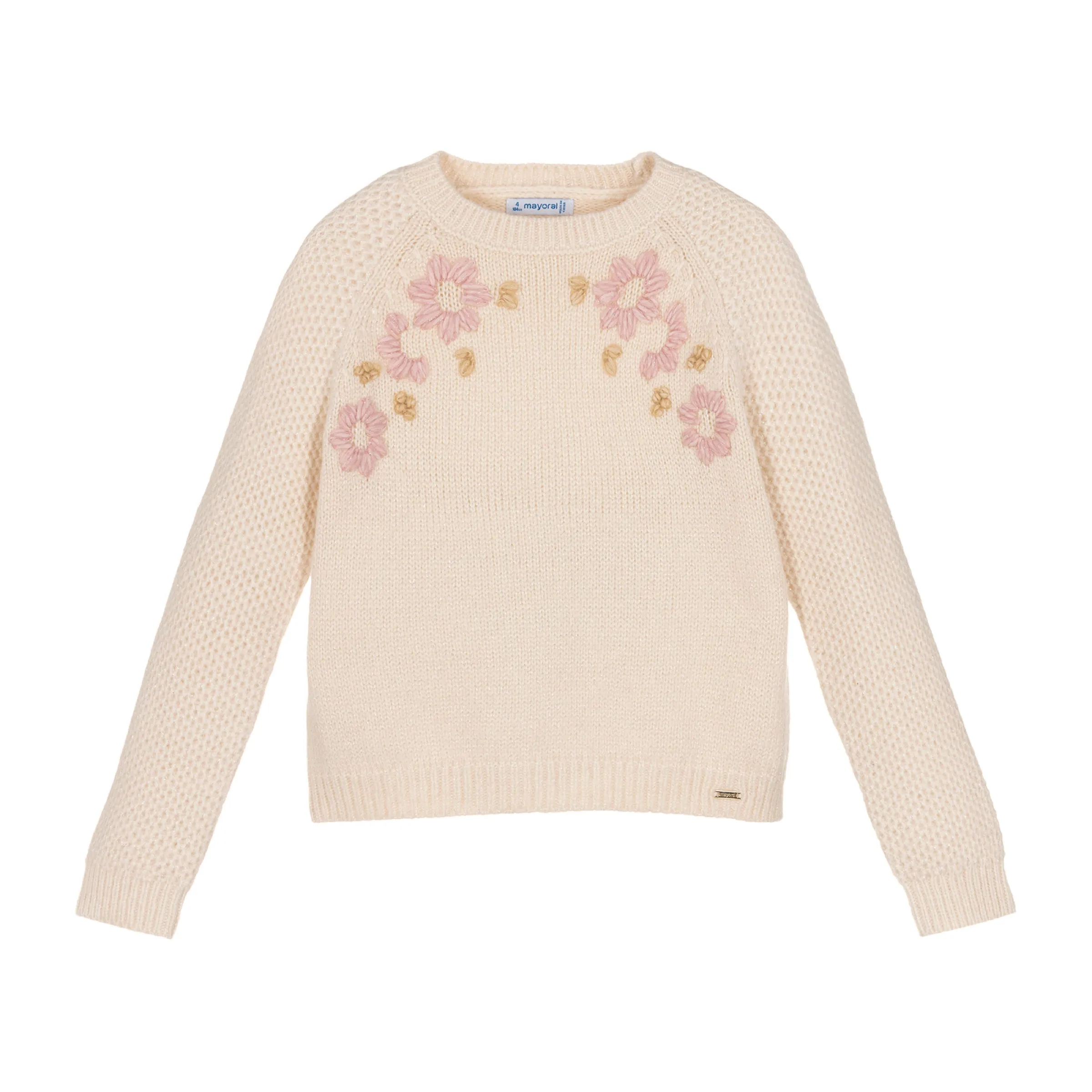 Beige Floral Knit Sweater
