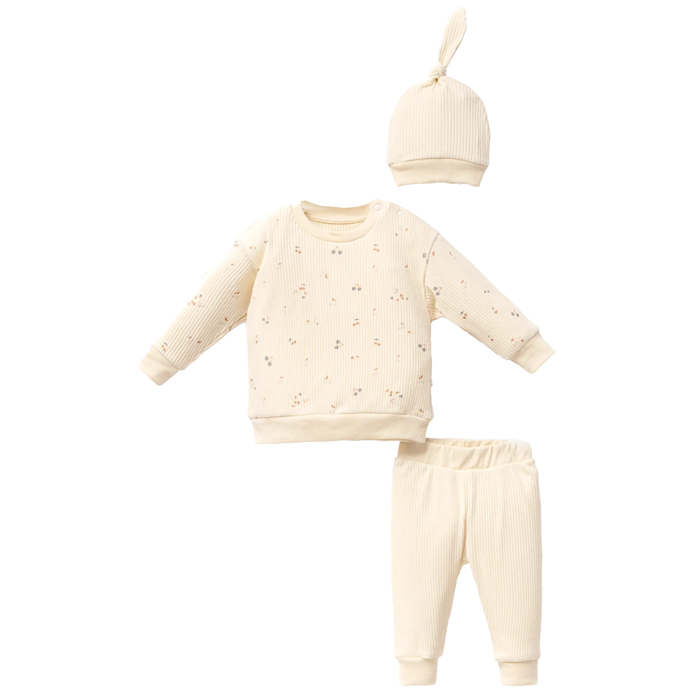 Beige Leaf Print Outfit & Hat