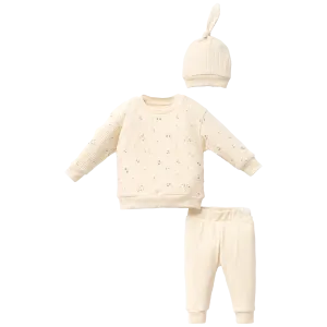 Beige Leaf Print Outfit & Hat