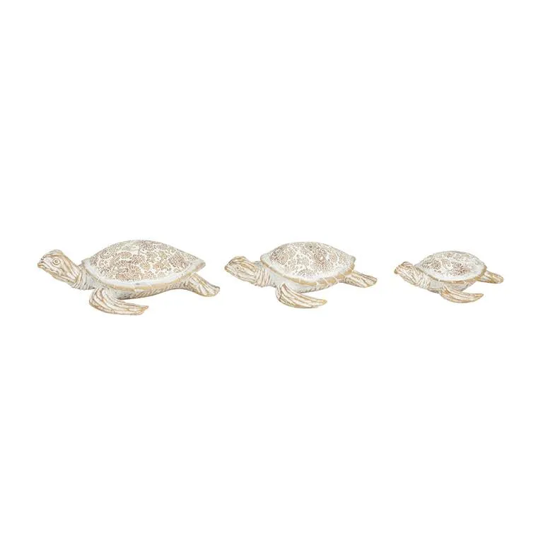 BEIGE POLYSTONE TURTLE SCULPTURE