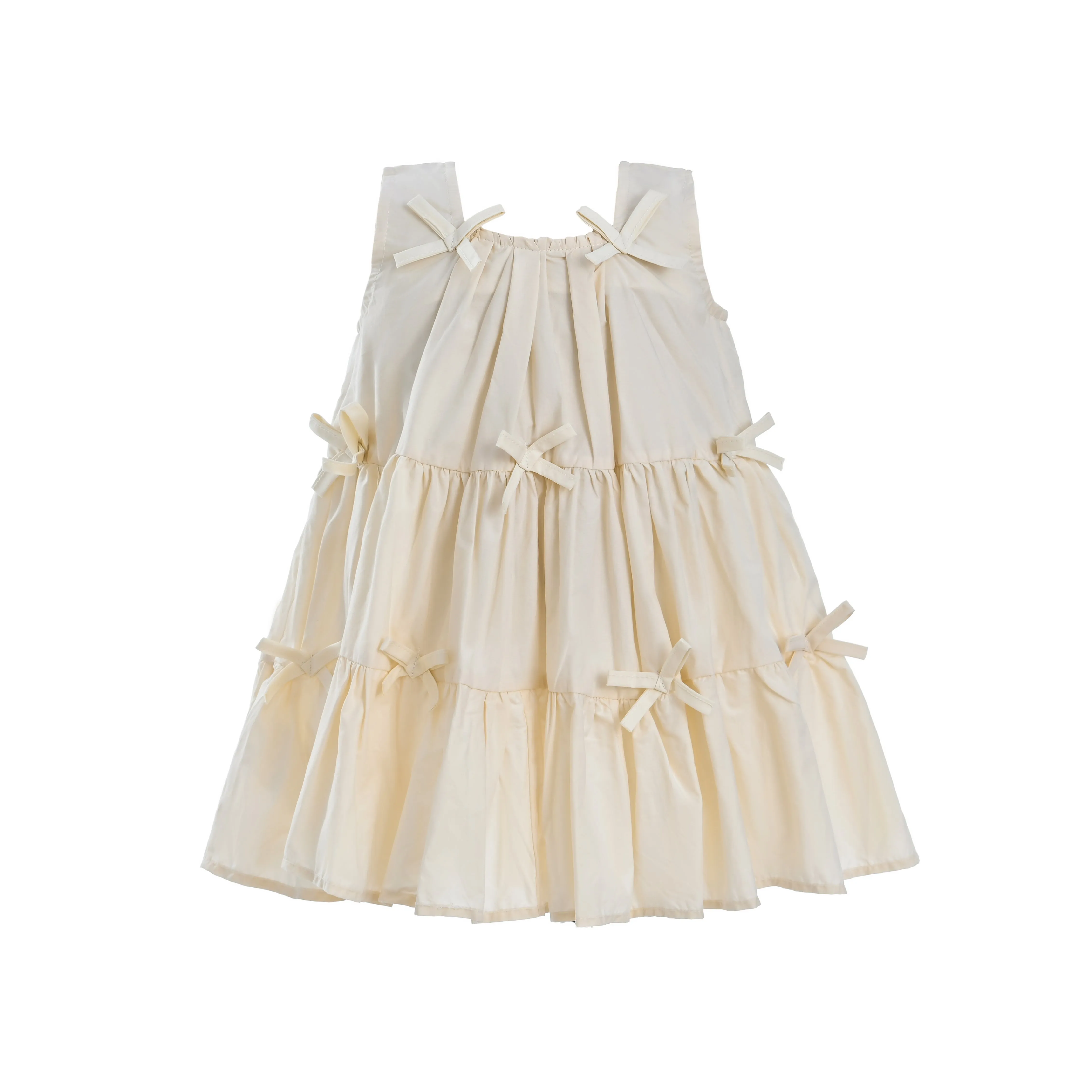 Beige Tiered Ribbon Sleeveless Dress