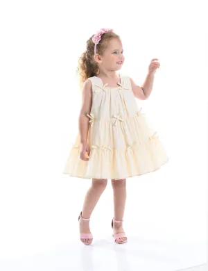 Beige Tiered Ribbon Sleeveless Dress